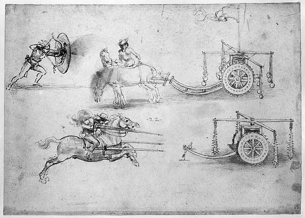 LEONARDO: WARFARE. Drawings by Leonardo da Vinci, c1500, depicting various types of combatants