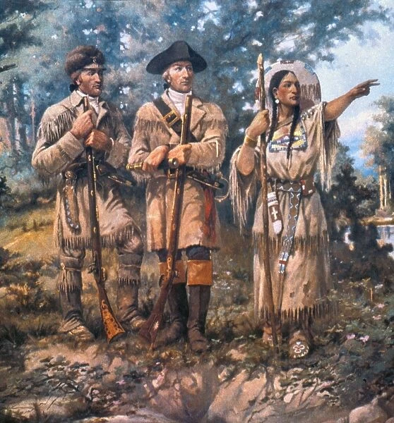 LEWIS AND CLARK, 1805. Explorers Meriwether Lewis (center) and William Clark with