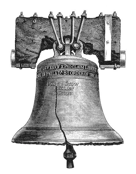 LIBERTY BELL, 19th CENTURY. The Liberty Bell at Independence Hall, Philadelphia, Pennsylvania. Typefounders cut, 19th century