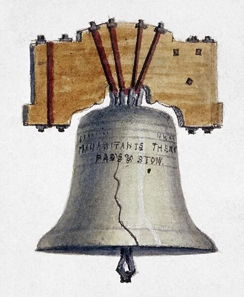 LIBERTY BELL. The Liberty Bell from Independence Hall in Philadelphia, Pennsylvania. Watercolor, c1840