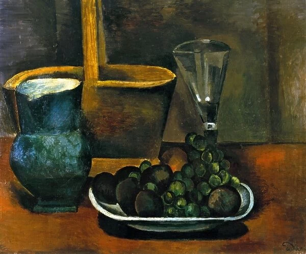 Still life with basket, jug, and fruit. Oil on canvas by Andr