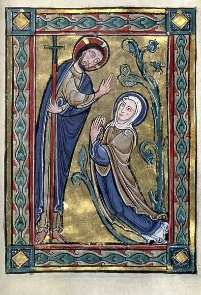 Life of Christ: Noli Me Tangere. French miniature manuscript illumination, late 12th- early 13th century