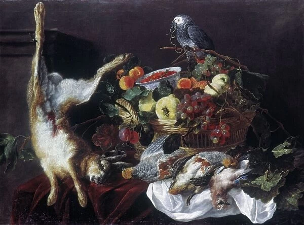 Still Life with a Parrot. Ascribed to Jan Fyt (1611-1661). RESTRICTED OUTSIDE US