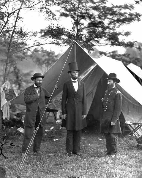 LINCOLN  /  ANTIETAM, 1862. Allan Pinkerton, President Abraham Lincoln, and Major General John A. McClernand, photographed at Antietam, Maryland, 3 October 1862, by Alexander Gardner