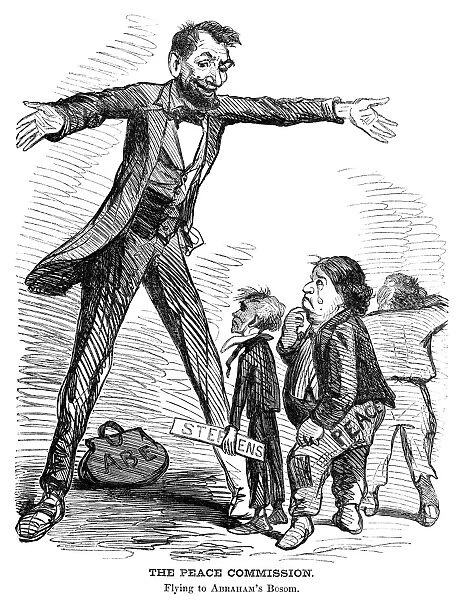 LINCOLN CARTOON, 1865. The Peace Commission - Flying to Abrahams Bosom