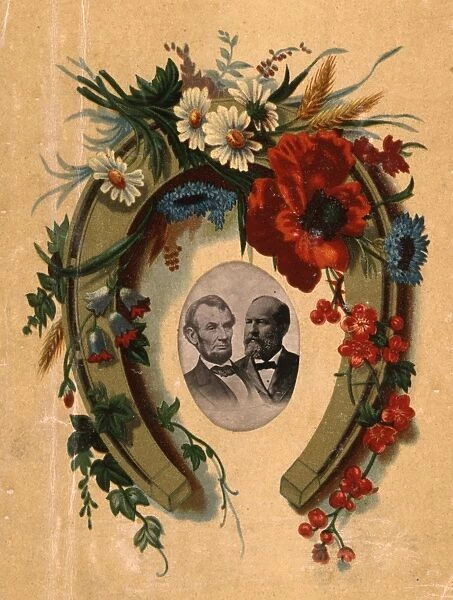 LINCOLN AND GARFIELD. Memorial card for assassinated presidents Abraham Lincoln