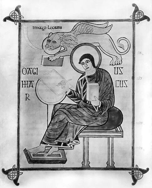 LINDISFARNE: SAINT MARK. Book of Lindisfarne Gospels. Written and illuminated about 700 A
