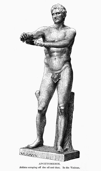 Line engraving, late 19th century, after an ancient Greek statue of an athlete scraping off oil and dust