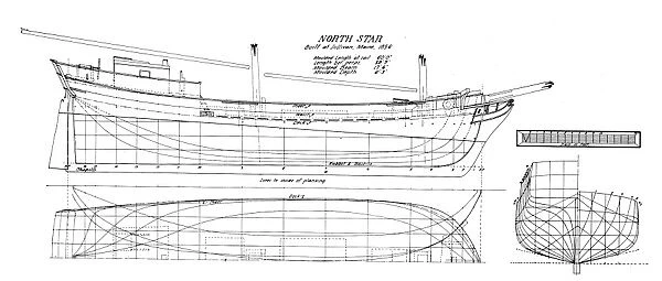 Lines of the two-masted coasting schooner North Star, built at Sullivan, Maine, 1856