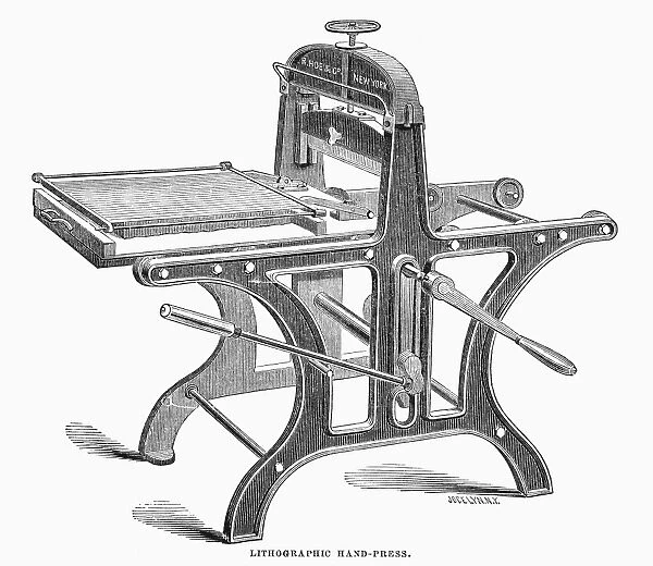 LITHOGRAPHIC HAND-PRESS. Line engraving, 19th century