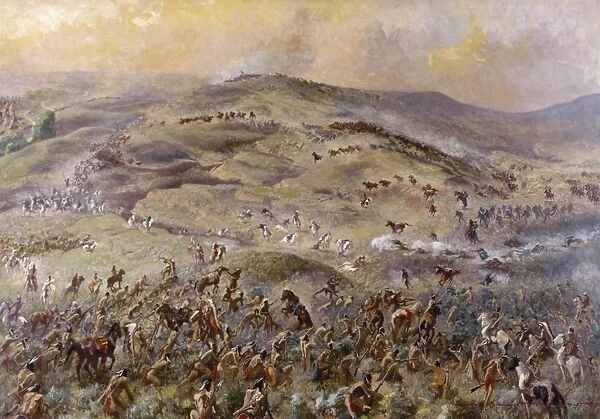 LITTLE BIGHORN, 1876. Custers Last Stand. Oil painting by Gayle Hoskins