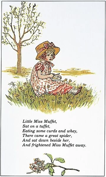 Little Miss Muffet. Drawing by Kate Greenaway, 1881, for an edition of Mother Goose