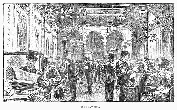 LLOYDs OF LONDON, 1890. The Great Room of the English insurance company, at the Royal Exchange in London, England. Line engraving, English, 1890