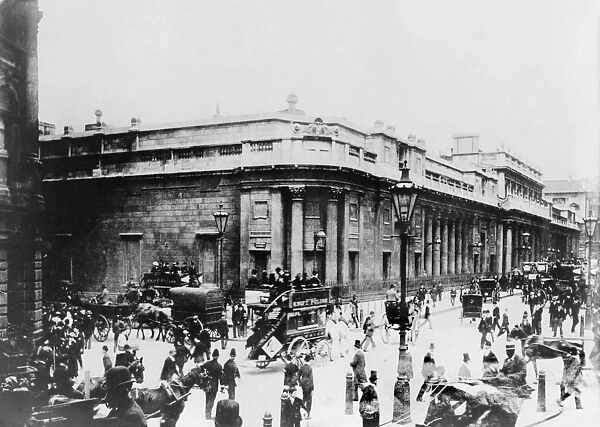 LONDON: BANK OF ENGLAND. Street scene outside the Bank of England in London. Photograph