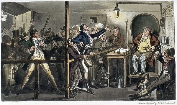 LONDON: COURTROOM, 1821. Tom and Jerry in Trouble after a Spree. English dandies