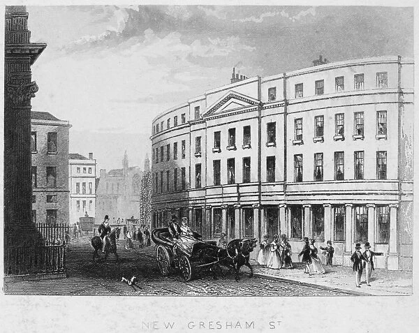 LONDON, ENGLAND, 1852. New Gresham Street, London, England. Steel engraving, English, 1852