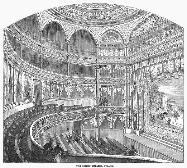 LONDON: GAIETY THEATRE. Gaiety Theatre on Strand, London, England. Wood engraving, 1869