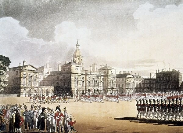 LONDON: HORSE GUARDS. Parade at Horse Guards building, London. Aquatint, 1808-10