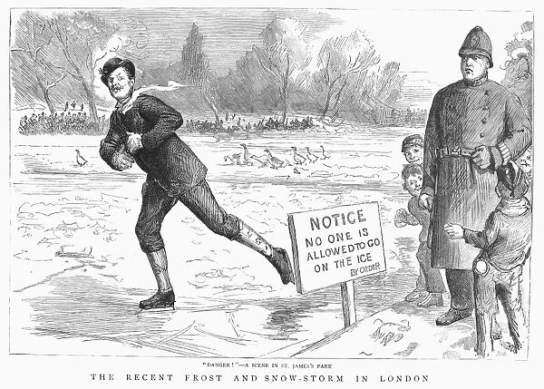 LONDON: ICE SKATING, 1886. Line engraving, 1886