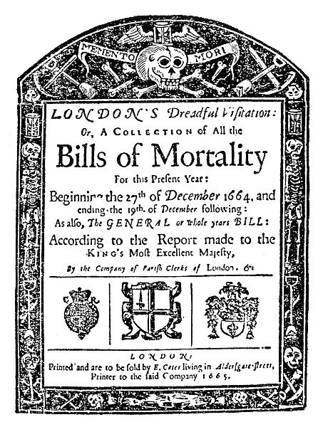 LONDON PLAGUE, 1665. Title-page, in the form of a gravestone, from Bills of Mortality