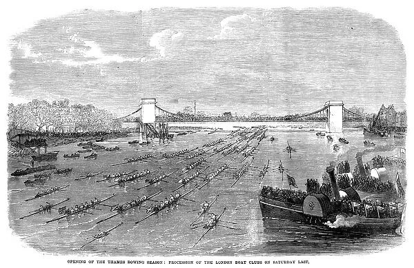 LONDON: ROWING, 1865. Procession of the London Boat Clubs on the Thames River
