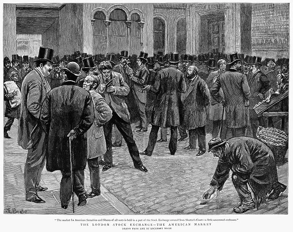 LONDON STOCK EXCHANGE. The American Market at the London Stock Exchange. Line engraving, English, after Lockhart Bogle, 1891