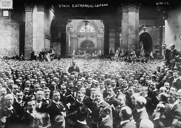 LONDON STOCK EXCHANGE. Crowd on the stock exchange floor in London. Photograph