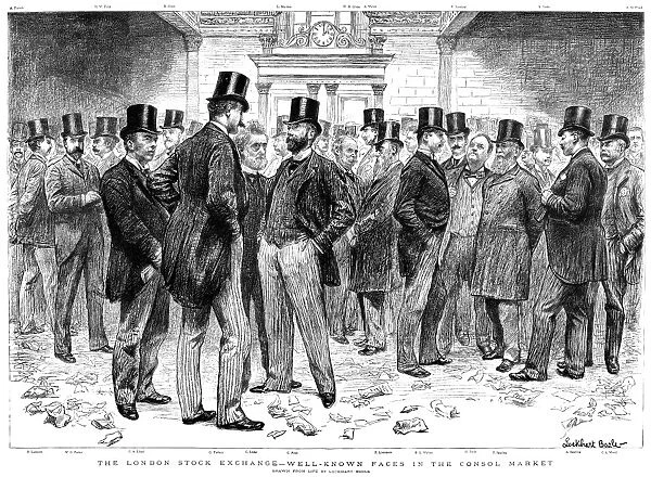 LONDON STOCK EXCHANGE. Well-Known Faces in the Consol Market. Drawing by Lockhart Bogle