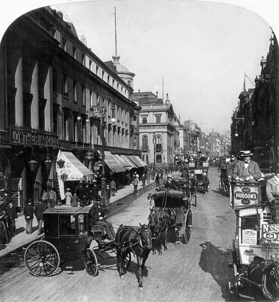 LONDON: THE STRAND, c1901. Horse-drawn cabs along the Strand in London, England