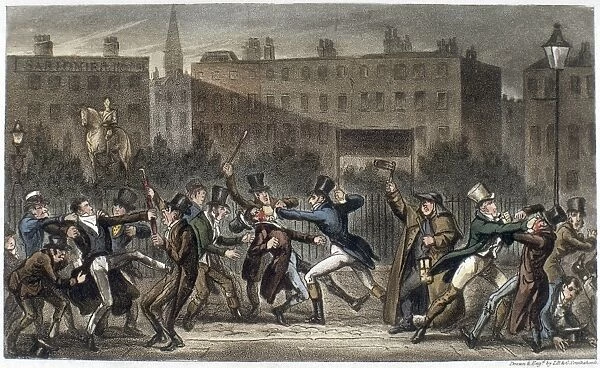 LONDON: STREET BRAWL, 1821. The Peep o day boys, A street Row, the Author losing his reader