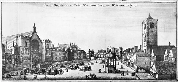 LONDON VIEW, 17th CENTURY. The New Palace Yard, with Westminster Hall and the Clock House