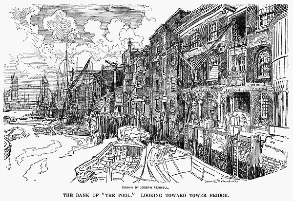 LONDON: WATERFRONT, 1900. A section of the waterfront along the Thames River in London