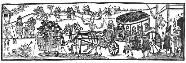 Londoners fleeing into the countryside to escape from the Plague in 1630. Woodcut from a contemporary English broadside