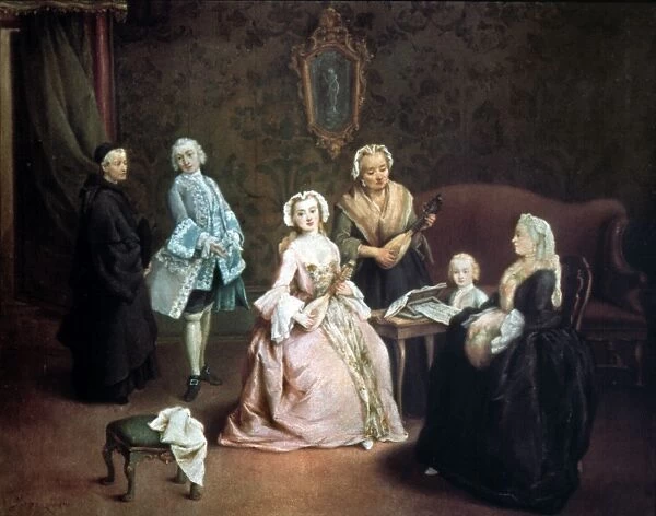 LONGHI: FAMILY CONCERT. Canvas, mid-18th century, by Pietro Longhi