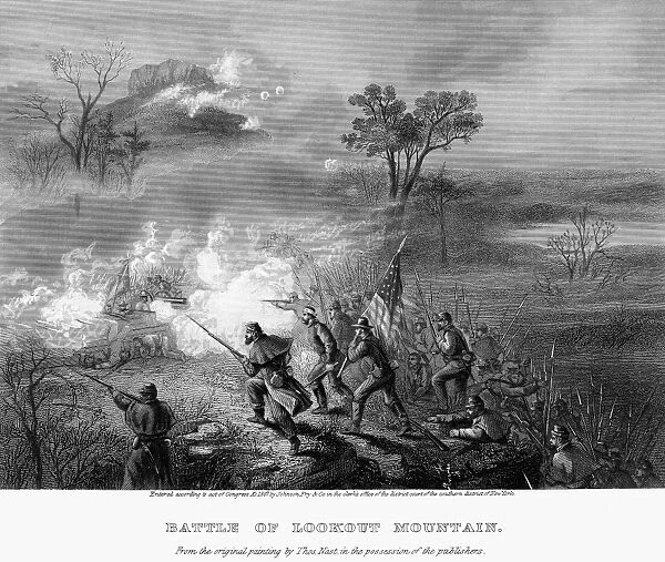 LOOKOUT MOUNTAIN, 1863. Battle of Lookout Mountain, Tennessee, 24 November 1863. Steel engraving, 1867