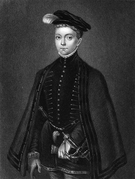 LORD DARNLEY (1545-1567). Henry Stuart. Scottish nobleman and consort of Mary, Queen of Scots. Lord Darnley as a boy. Line and stipple engraving, English, 1830