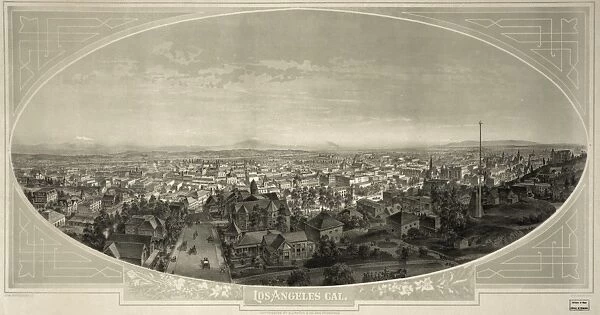 LOS ANGELES, c1888. Bird s-eye view of Los Angeles, California. Lithograph, c1888