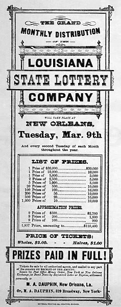 LOTTERY, 19TH CENTURY. Advertisement for the Louisiana State Lottery Company, 19th