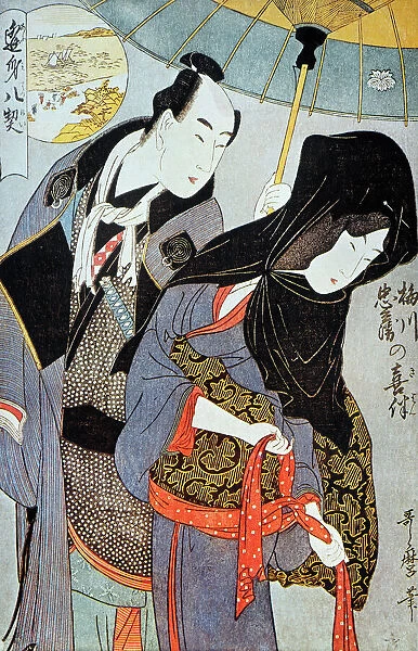 The Lovers Umegawa and Chubei : Japanese Oban print, c1797, by Kitagawa Utamaro (1754-1806)