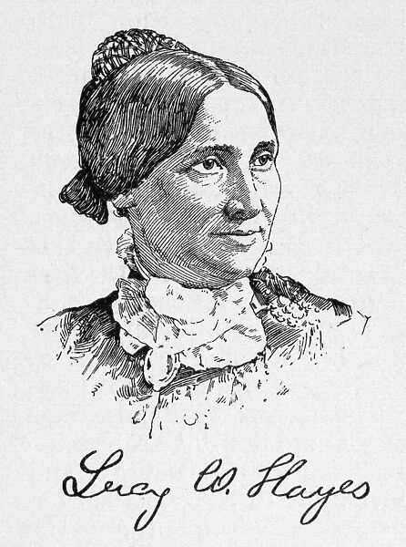 LUCY HAYES (1831-1889). Wife of Rutherford B. Hayes. Pen-and-ink drawing, c1890