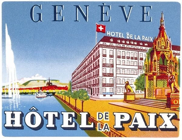 Luggage label from Hotel de la Paix in Geneva, Switzerland, 20th century