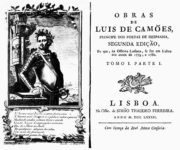 LUIZ VAZ de CAMOES (1524-1580). Portuguese poet. Title page from a collection of his poetry, published in Lisbon, 1782