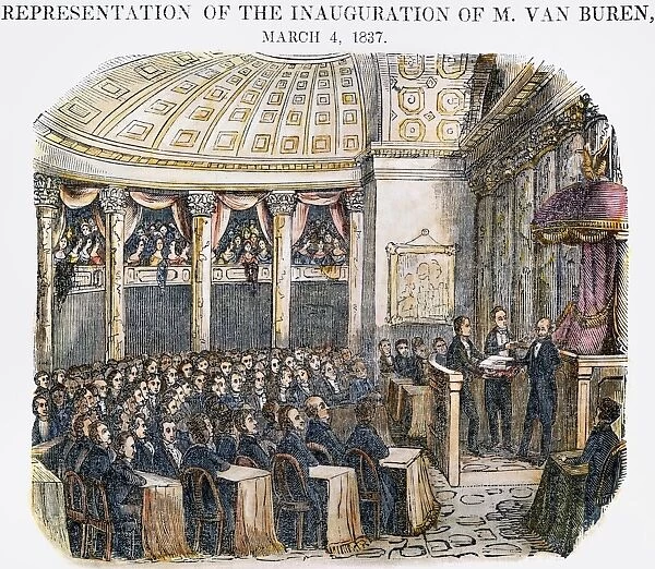 M. VAN BUREN (1837). The inauguration of Martin Van Buren as the 8th president of the United States on 4 March 1837: colored engraving, 1841