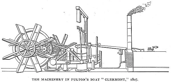 The machinery of Robert Fultons first steamboat, the Clermont, 1807