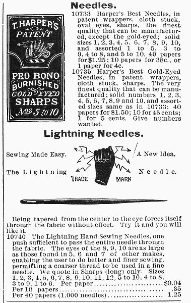 MAIL ORDER: SEWING, 1895. A listing from the Montgomery Ward catalogue, 1895