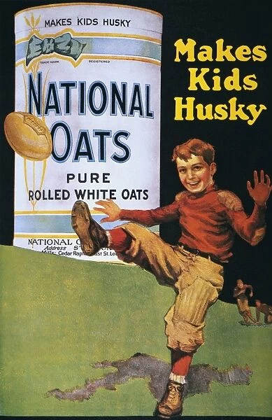 Makes Kids Husky : American magazine advertisement, 1919, for National Oats