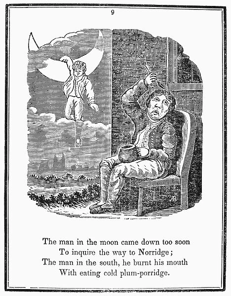 MAN IN THE MOON, 1833. Wood engraving from the Munroe and Francis edition of Mother Gooses Melodies, 1833