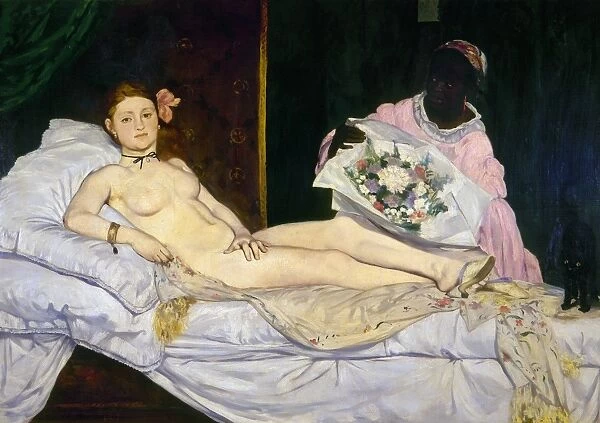 MANET: OLYMPIA, 1865. Oil on canvas, 1865, by Edouard Manet