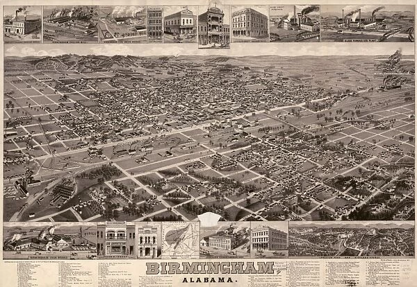 MAP: ALABAMA, c1885. Aerial view of Birmingham, Alabama