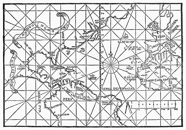 MAP: ATLANTIC OCEAN, 1554. Map of Europe and North and South America. Produced in Venice